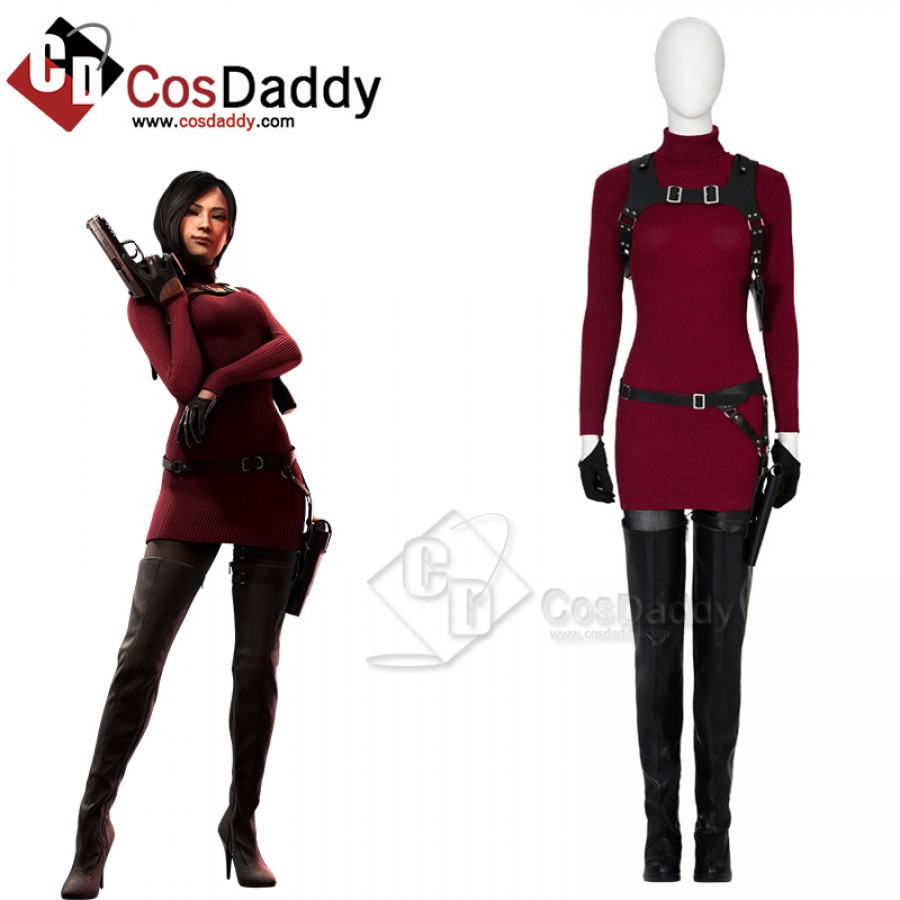 Resident Evil IV 4 Remake Cosplay Costume Ada Wong Red Knit Dress